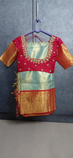 Picture of Sea green and red pattu saree