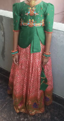Picture of Red and green lehanga with maggam blouse 8-9Y