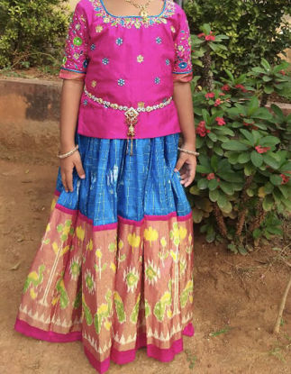 Picture of Pure Ikkat blue and pink lehanga blouse 6-7Y