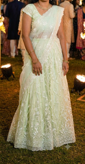 Picture of Pastel green reception party look lahenga