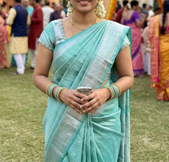 Picture of Semi pattu saree with maggam work blouse