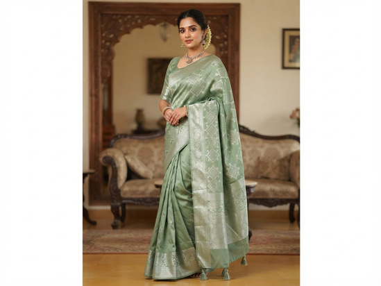 Picture of Sea green silver zari banarasi saree