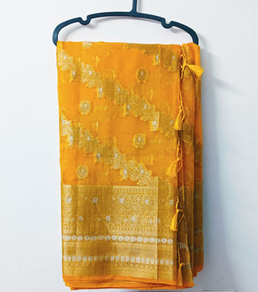 Picture of Bright yellow Banaras Fancy Organza saree ( no blouse)