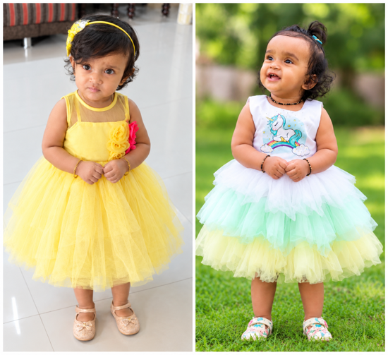 Picture of Unicorn party wear frock & yellow party wear frock combo 1Y