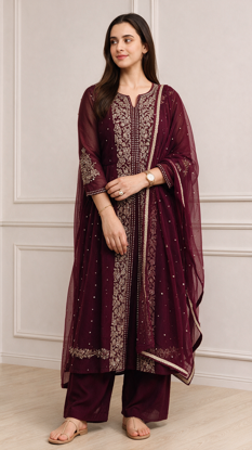 Picture of Purple Anarkali Suit with Embroidered Dupatta.