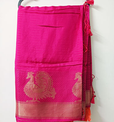 Picture of Fancy Dola silk saree with unstitched blouse