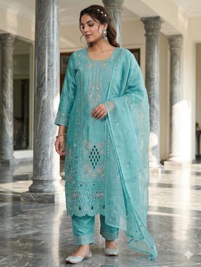 Picture of 3-piece blue ethnic suit