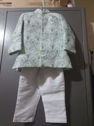 Picture of Heavy embroidered coat set with 2 pants 6-12M