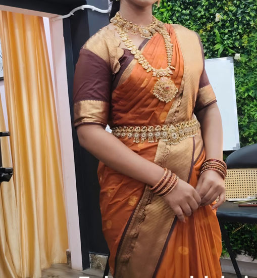 Picture of Rust orange and brown Saree