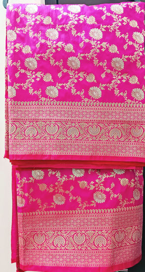 Picture of Pink Semi katan banaras saree with all over floral jaal