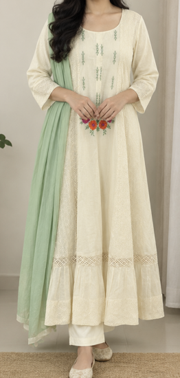 Picture of 2 peice long Hakoba dress with duppata