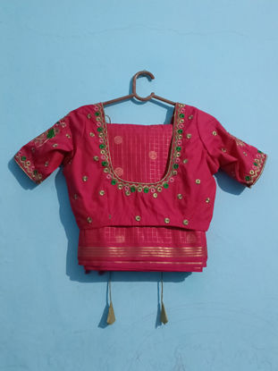 Picture of Pink hand Embroidered Silk Saree with Peacock &Floral work