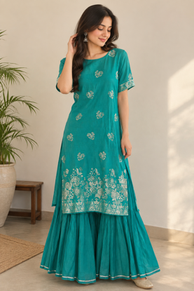 Picture of Teal green Sharara outfit