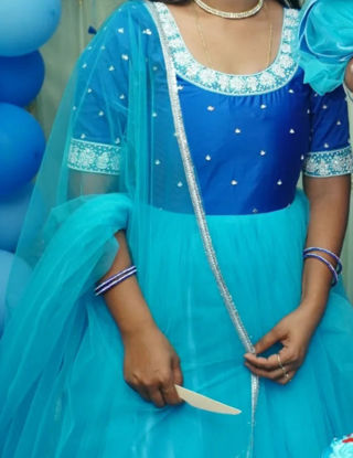 Picture of Long frock with maggam work in yoke part