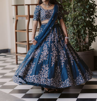 Picture of Pure Zardozi Work Lehenga in midnight blue