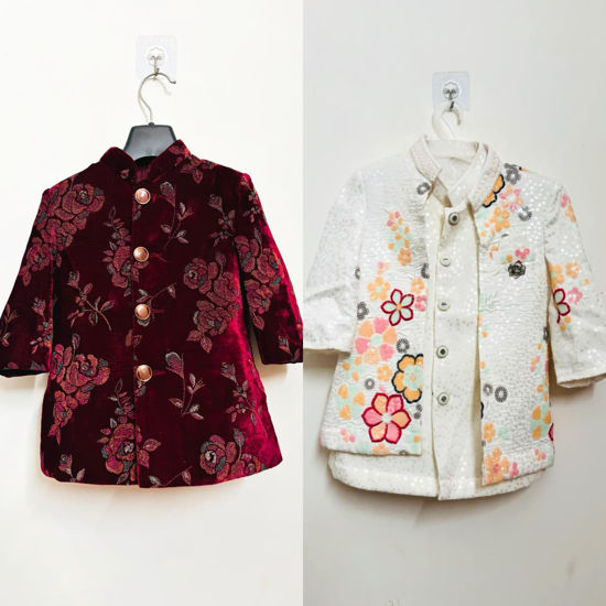 Picture of Maroon velvet and White Kurta set 2-3y