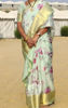 Picture of Mint green soft Kota silk saree with pink floral print& elegant golden zari border